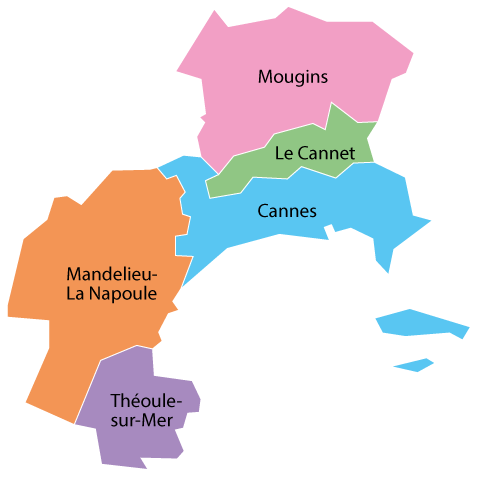 Mougins, Le Cannet, Cannes, Mandelieu-La Napoule, Théoule-sur-Mer